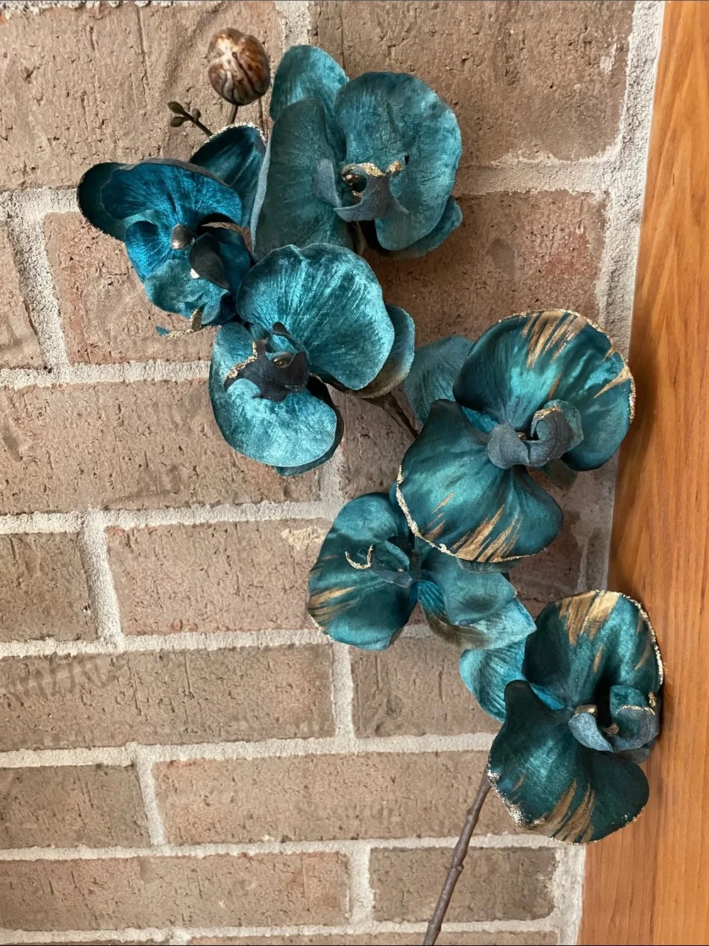 Teal and Gold Orchid Stems (4)- Decorative Home Accent